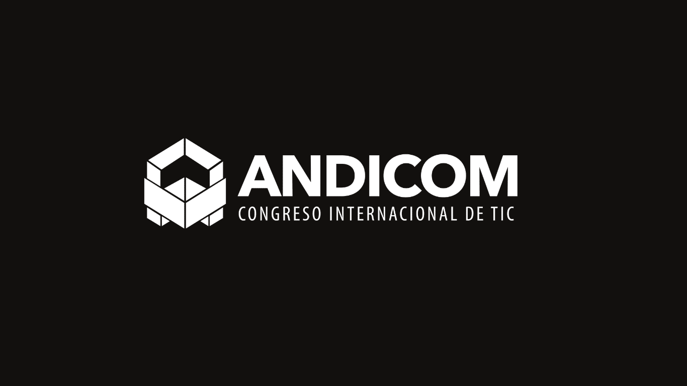 Logotipo de Andicom 2024 en blanco sobre fondo negro