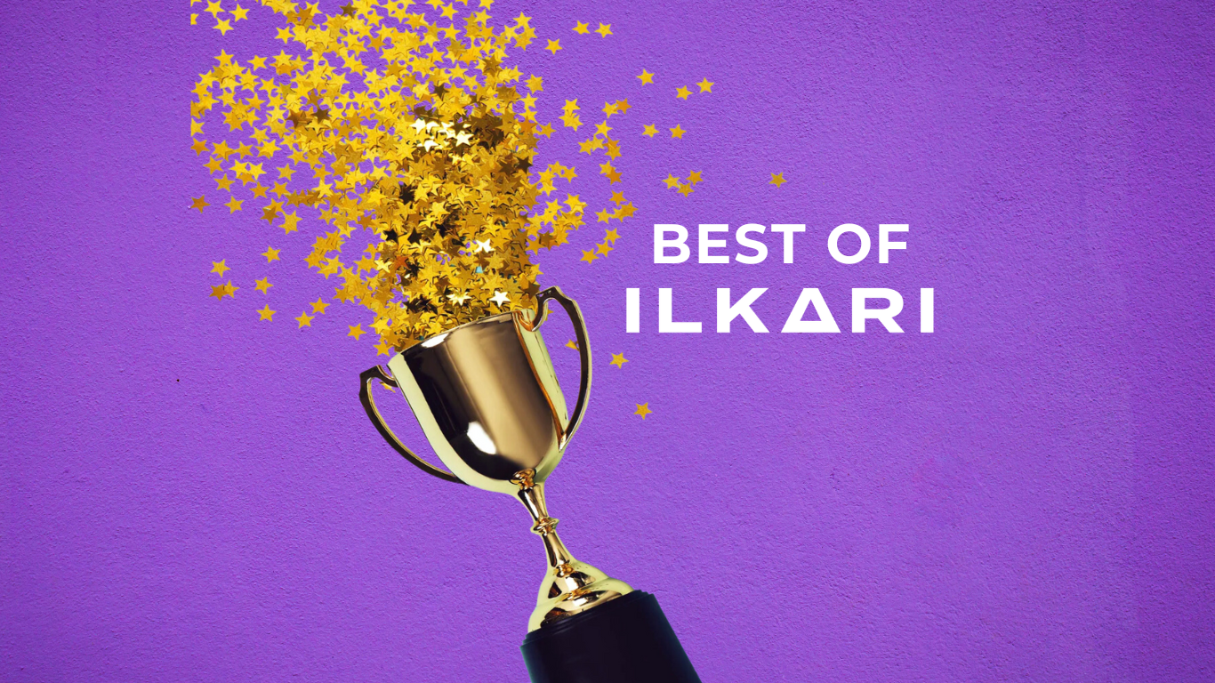 trofeo de ganadores que representa lo mejor de ilkari sobre fondo morado