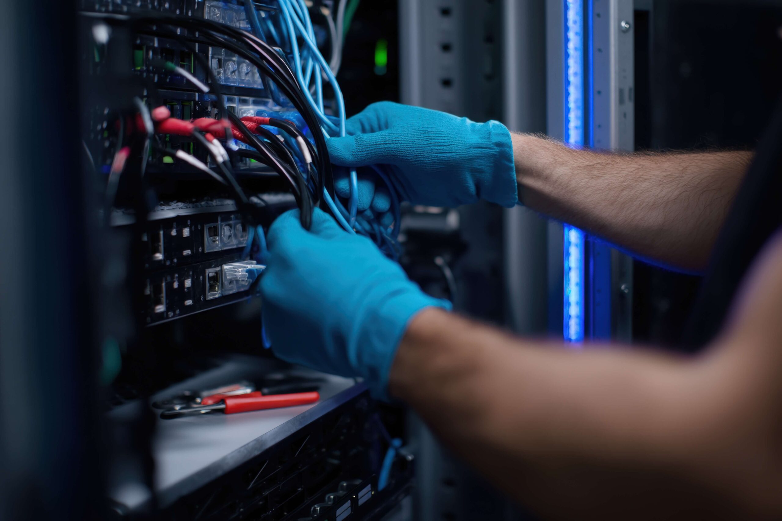 smart hands and remote hands controlling cables in a server in a data centre