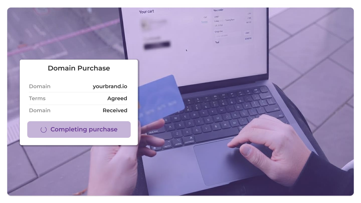 domain purchase example with man going through payment provider on laptop